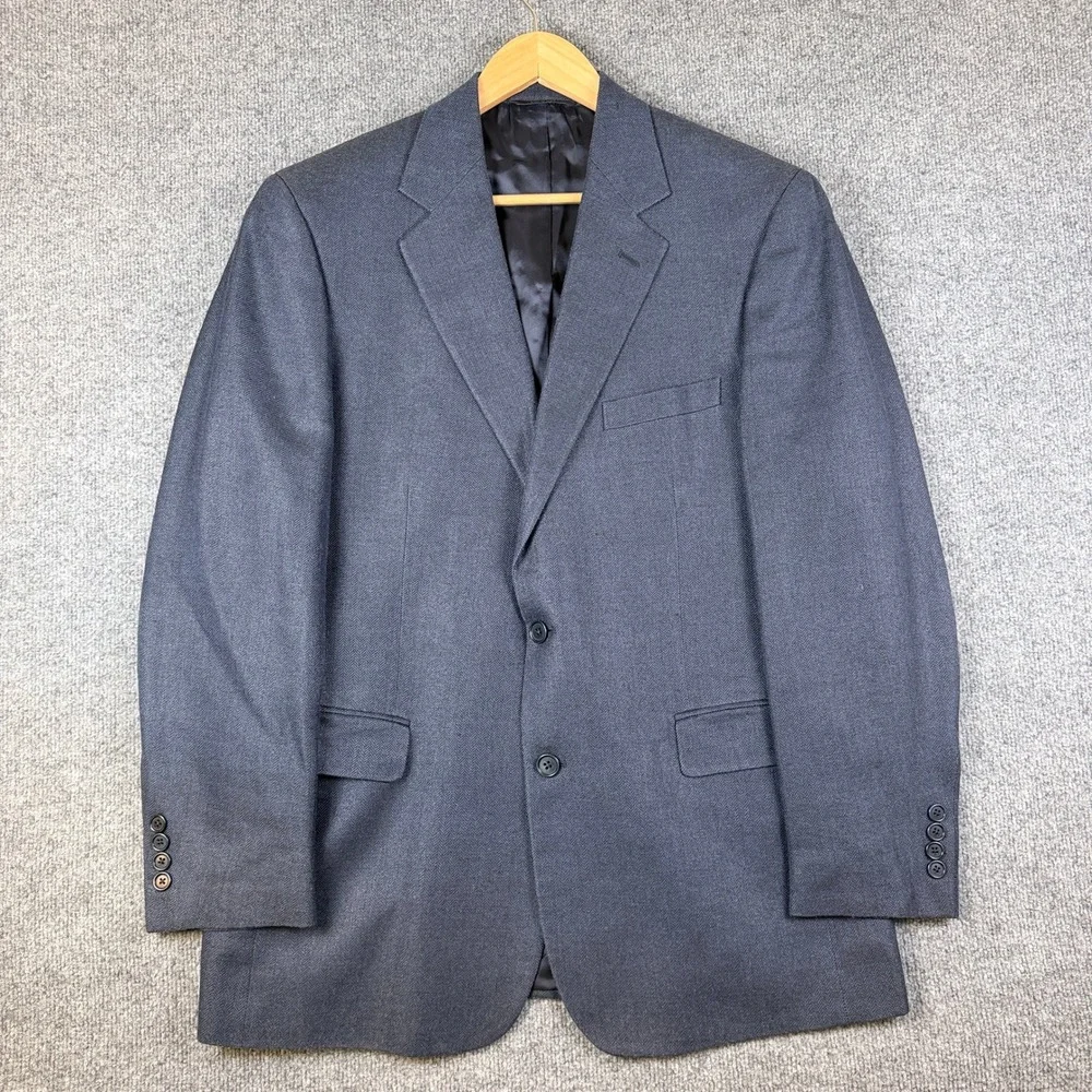 Brooks Brothers Blazer Mens 42R Blue Herringbone Silk Wool Linen Blend Jacket